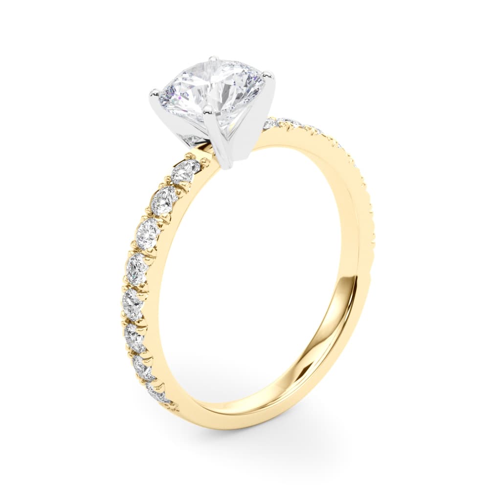 Single Row Diamond Engagement Ring, style 84842, Angle view in yellow gold