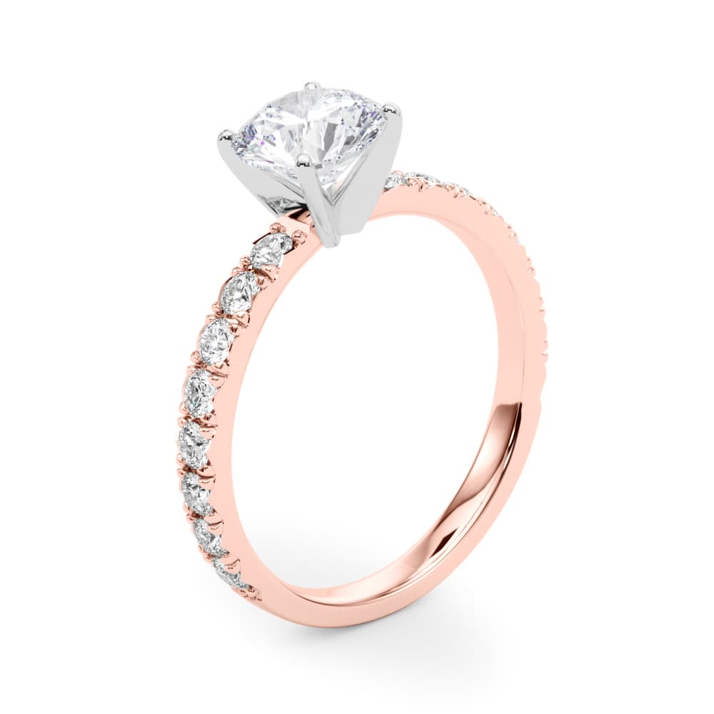 Single Row Diamond Engagement Ring, style 84842, Angle view in rose gold
