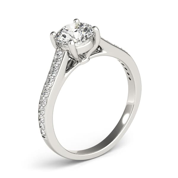 Graduating Single Row Round Engagement Ring, style 84843, Angle view in white gold or platinum