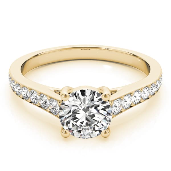 Graduating Single Row Round Engagement Ring, style 84843, On hand view in yellow gold