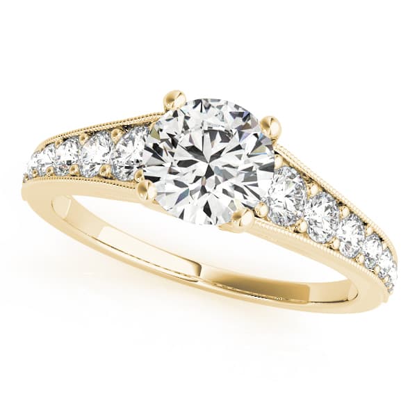 Graduating Single Row Milgrain Round Engagement Ring, style 84845, Front view in yellow gold