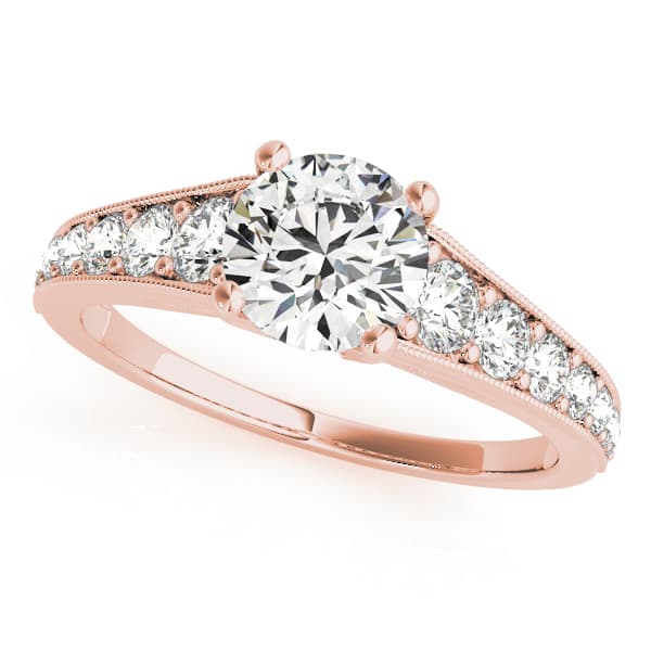 Graduating Single Row Milgrain Round Engagement Ring, style 84845, Front view in rose gold