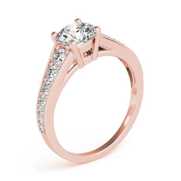 Graduating Single Row Milgrain Round Engagement Ring, style 84845, Angle view in rose gold