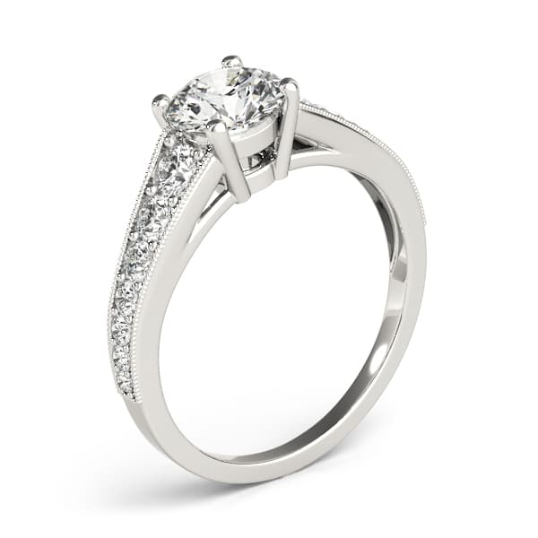 Graduating Single Row Milgrain Round Engagement Ring, style 84845, Angle view in white gold or platinum