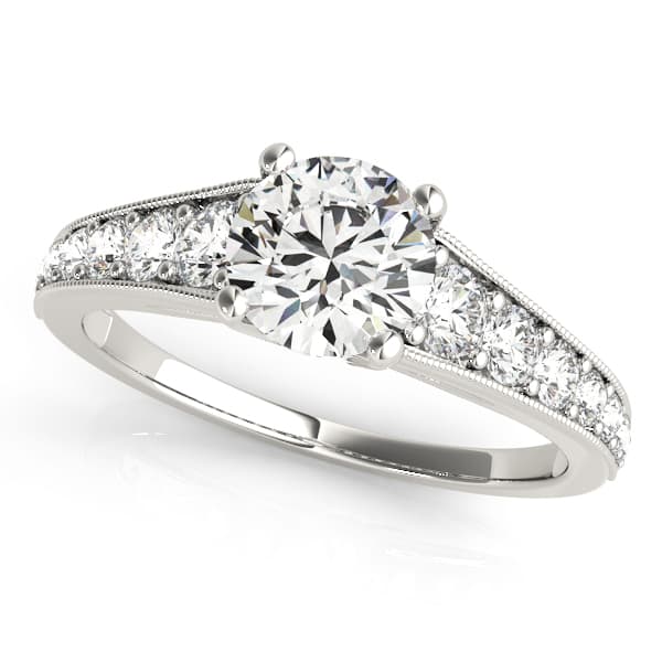 Graduating Single Row Milgrain Round Engagement Ring — style 84845 in 10k White Gold