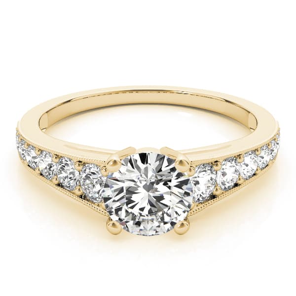 Graduating Single Row Milgrain Round Engagement Ring, style 84845, On hand view in yellow gold