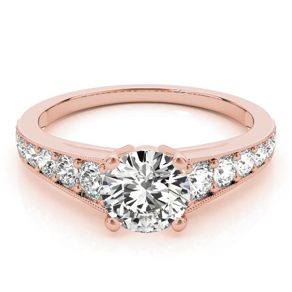 Graduating Single Row Milgrain Round Engagement Ring, style 84845, On hand view in rose gold