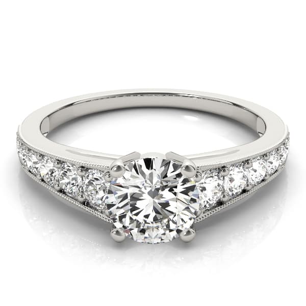 Graduating Single Row Milgrain Round Engagement Ring, style 84845, On hand view in white gold or platinum