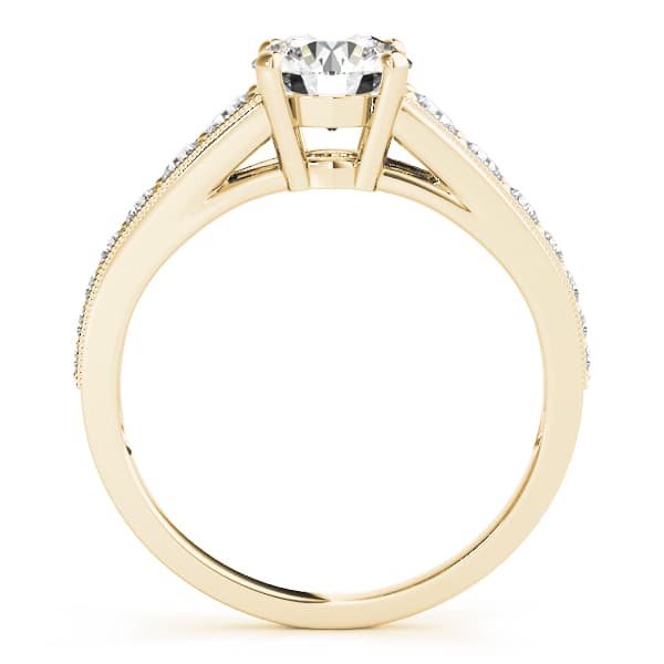 Graduating Single Row Milgrain Round Engagement Ring, style 84845, Side view in yellow gold