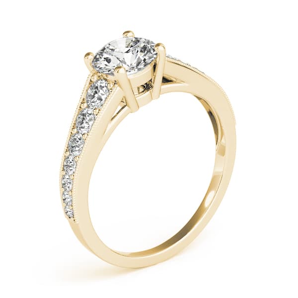 Graduating Single Row Milgrain Round Engagement Ring, style 84845, Top view in yellow gold