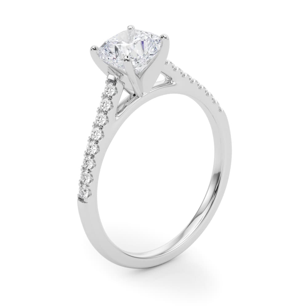 Single Row Diamond Engagement Ring, style 84846, Angle view in white gold or platinum