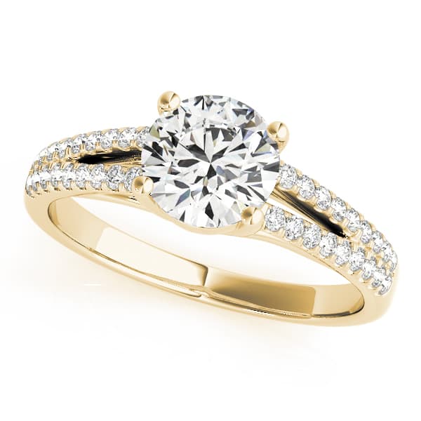 Solitaire Split Shank Engagement Ring, style 84847, Front view in yellow gold