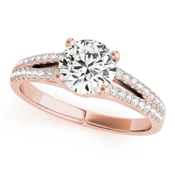 Solitaire Split Shank Engagement Ring, style 84847, Front view in rose gold