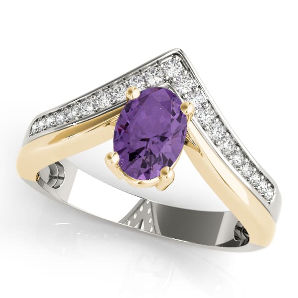 V-Shaped Prong In Channel Oval Color Ring (1/8 ct. tw.), Front view in yellow gold