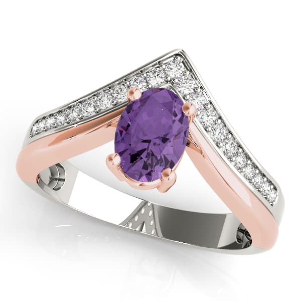 V-Shaped Prong In Channel Oval Color Ring (1/8 ct. tw.), Front view in rose gold