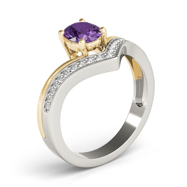 V-Shaped Prong In Channel Oval Color Ring (1/8 ct. tw.), Angle view in yellow gold