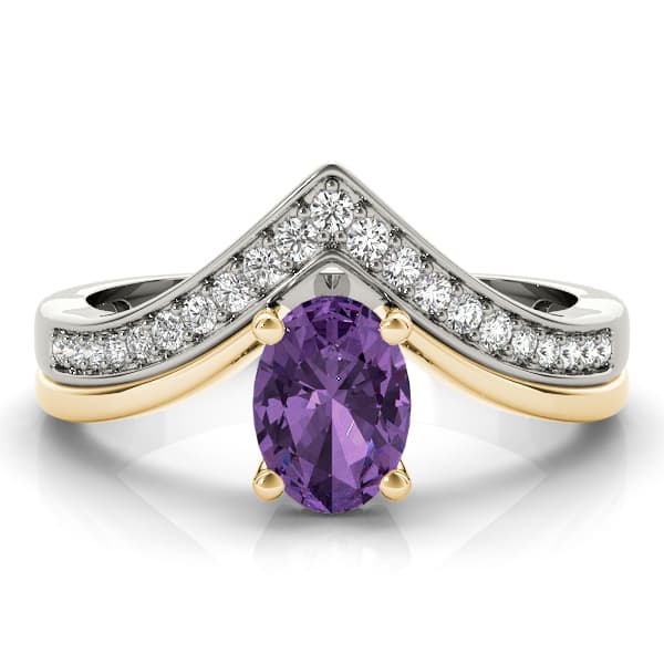 V-Shaped Prong In Channel Oval Color Ring (1/8 ct. tw.), On hand view in yellow gold