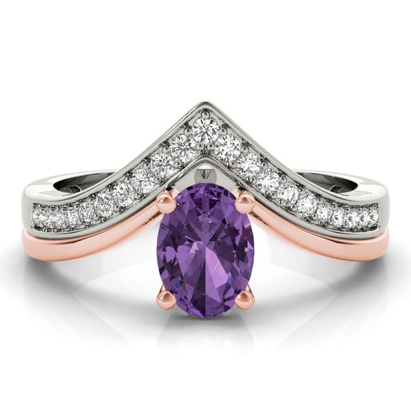 V-Shaped Prong In Channel Oval Color Ring (1/8 ct. tw.), On hand view in rose gold