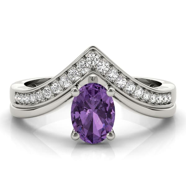 V-Shaped Prong In Channel Oval Color Ring (1/8 ct. tw.), On hand view in white gold or platinum