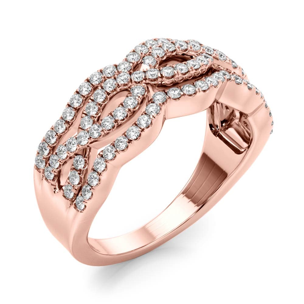 Infinity Multi-Row Split Prong Wedding Rings (0.6 ct. tw.), Angle view in rose gold