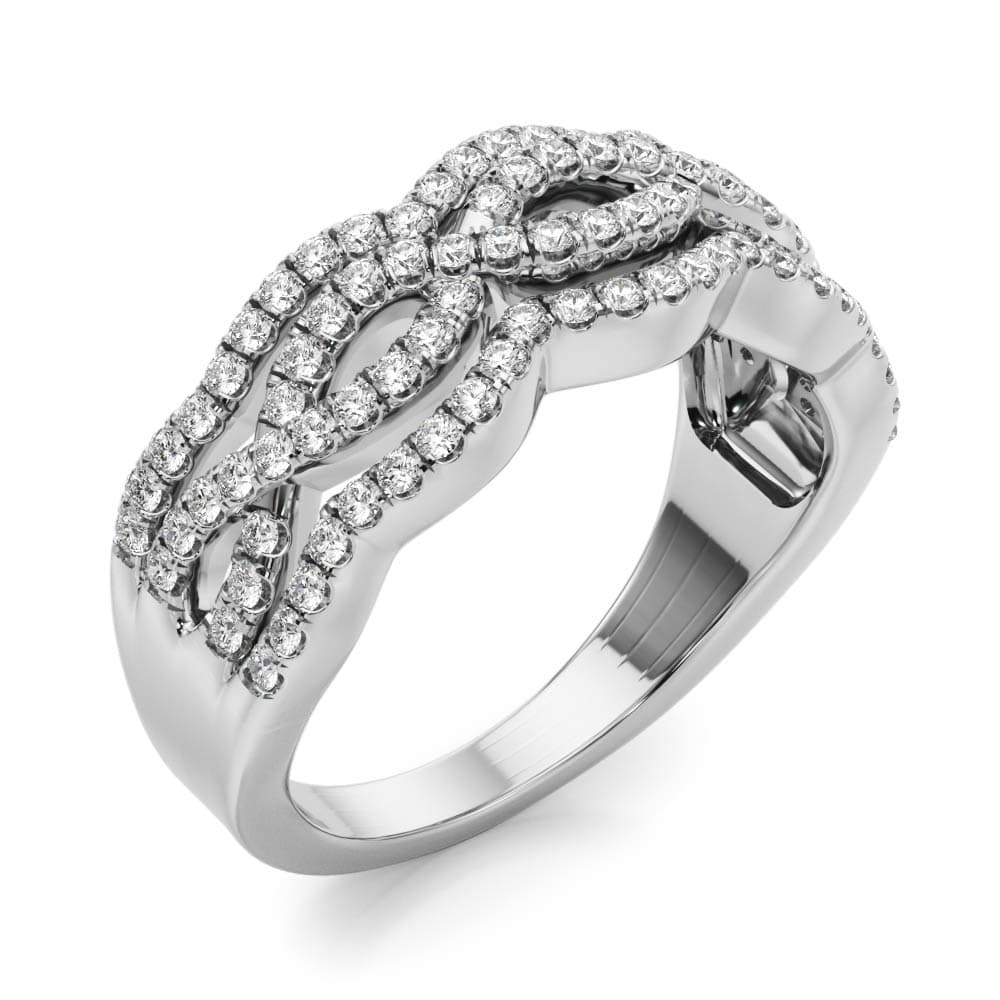Infinity Multi-Row Split Prong Wedding Rings (0.6 ct. tw.), Angle view in white gold or platinum