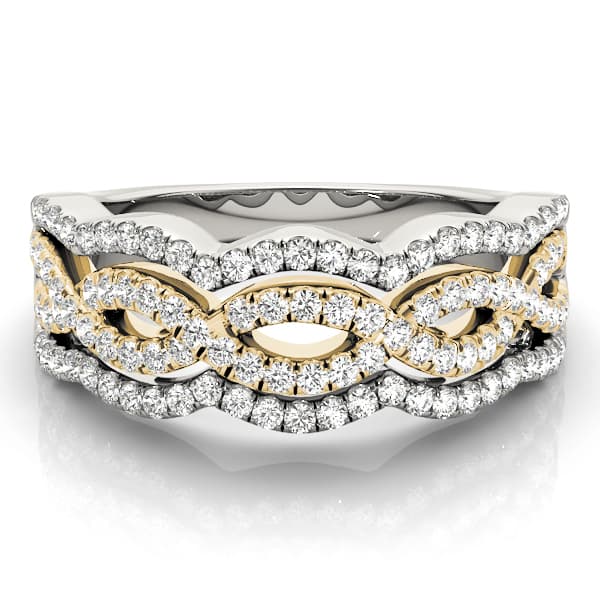 Infinity Multi-Row Split Prong Wedding Rings (0.6 ct. tw.), On hand view in yellow gold