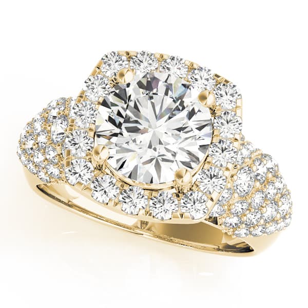 Multi-Row Pavé Halo Engagement Ring, style 84872, Front view in yellow gold