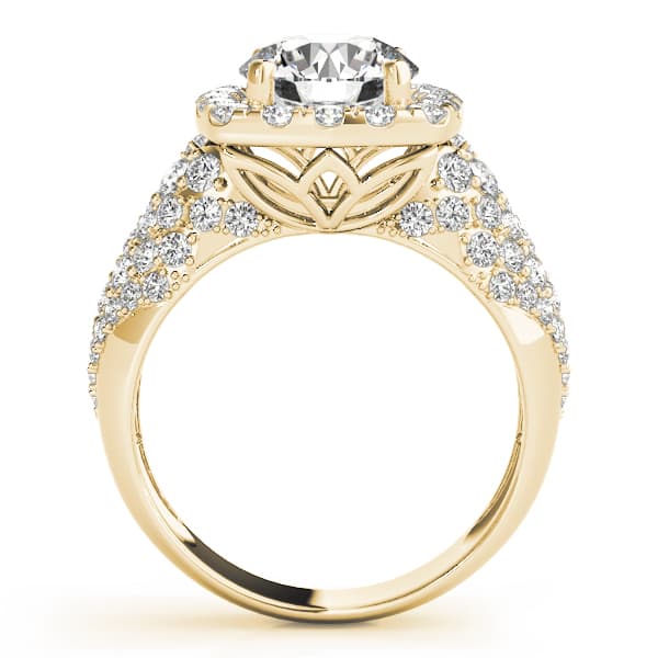 Multi-Row Pavé Halo Engagement Ring, style 84872, Side view in yellow gold