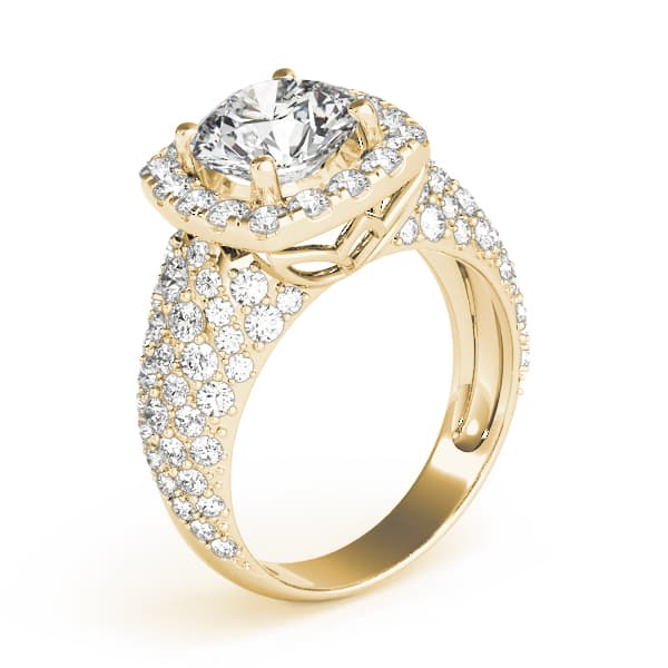 Multi-Row Pavé Halo Engagement Ring, style 84872, Top view in yellow gold