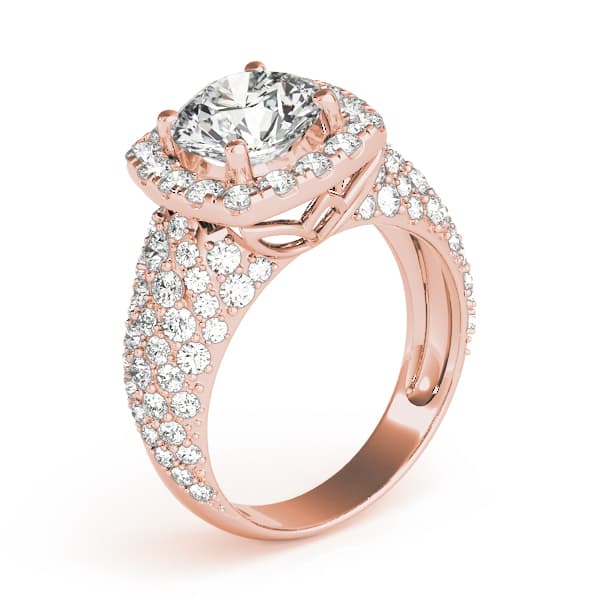 Multi-Row Pavé Halo Engagement Ring, style 84872, Top view in rose gold
