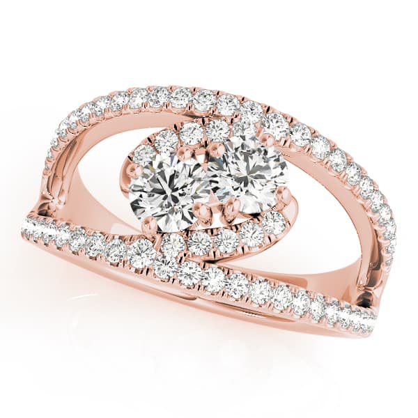 2-Stone Split Halo Fashion Ring (0.58 ct. tw.), Front view in rose gold