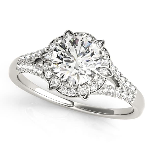 Floral Halo Split Shank Engagement Ring — style 84882 in 10k White Gold