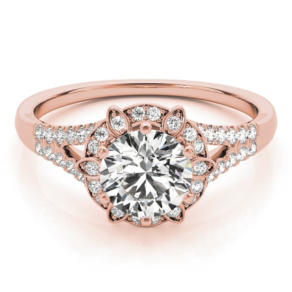 Floral Halo Split Shank Engagement Ring, style 84882, On hand view in rose gold