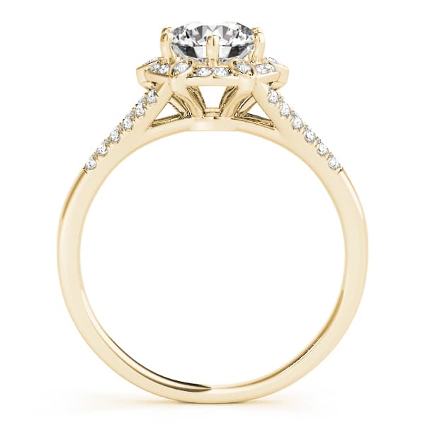Floral Halo Split Shank Engagement Ring, style 84882, Side view in yellow gold