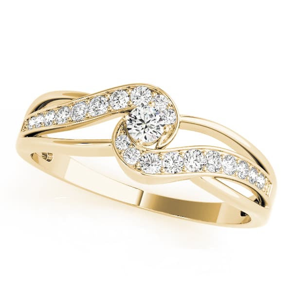 Bypass Swirl Round Cut Engagement Ring, style 84883, Front view in yellow gold