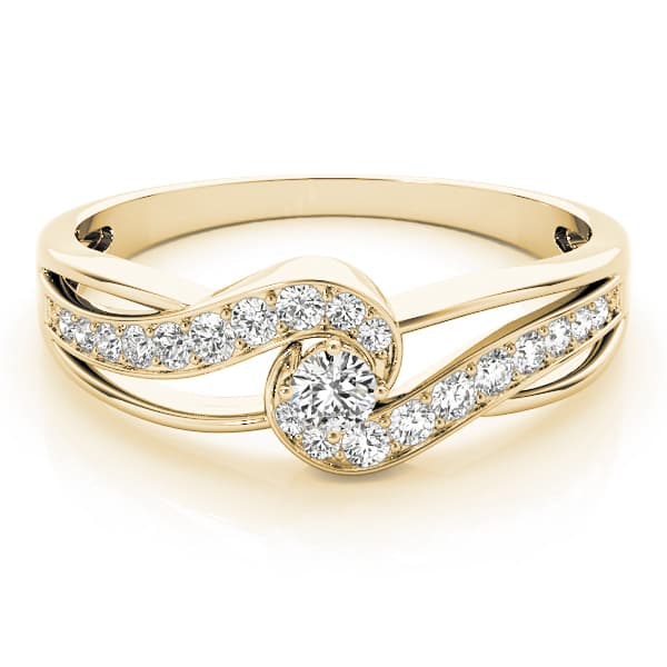 Bypass Swirl Round Cut Engagement Ring, style 84883, On hand view in yellow gold