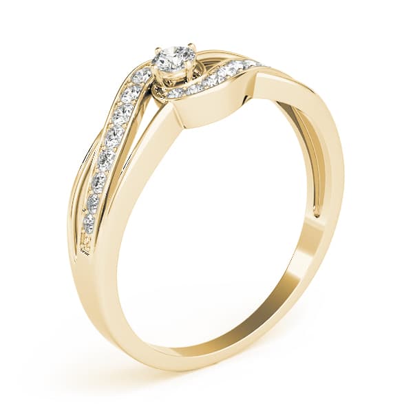 Bypass Swirl Round Cut Engagement Ring, style 84883, Top view in yellow gold