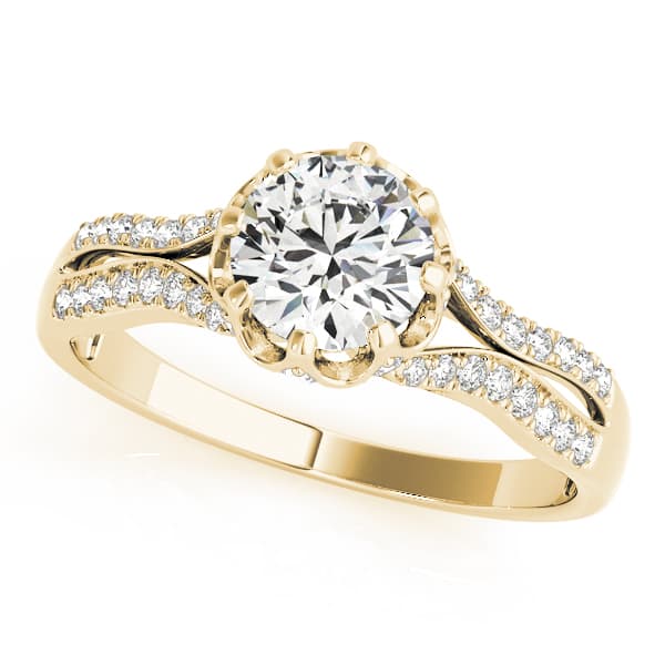 Round Hidden Halo Split Shank Engagement Ring, style 84886, Front view in yellow gold
