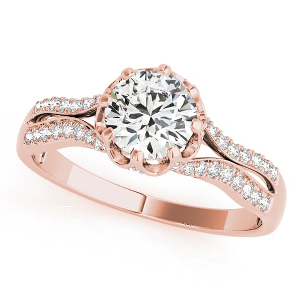 Round Hidden Halo Split Shank Engagement Ring, style 84886, Front view in rose gold
