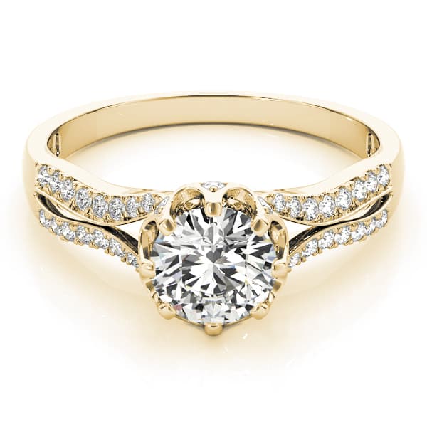 Round Hidden Halo Split Shank Engagement Ring, style 84886, On hand view in yellow gold
