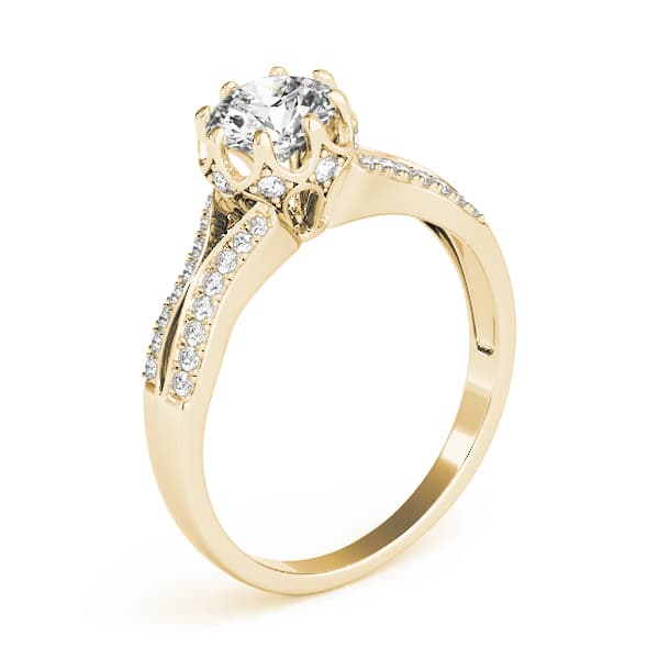 Round Hidden Halo Split Shank Engagement Ring, style 84886, Top view in yellow gold
