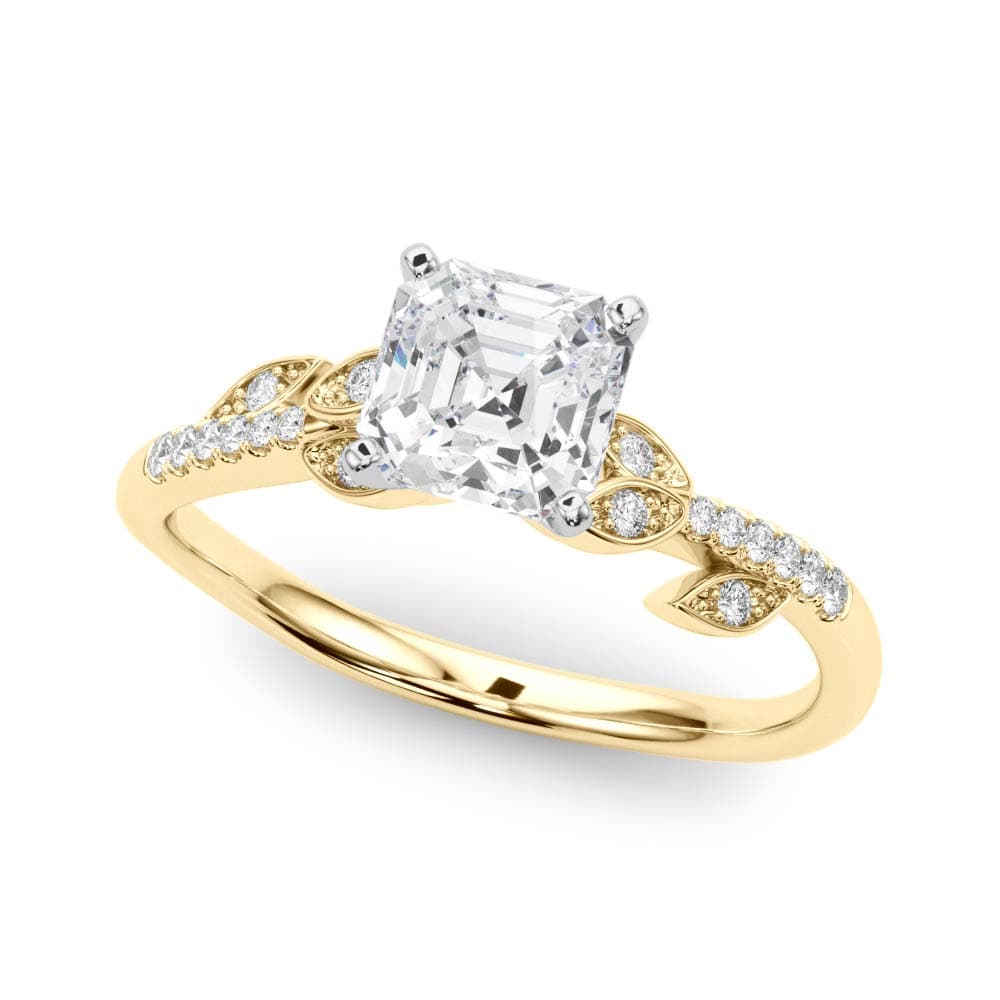 Accented Nature Inspired Engagement Ring, style 84890, Front view in yellow gold