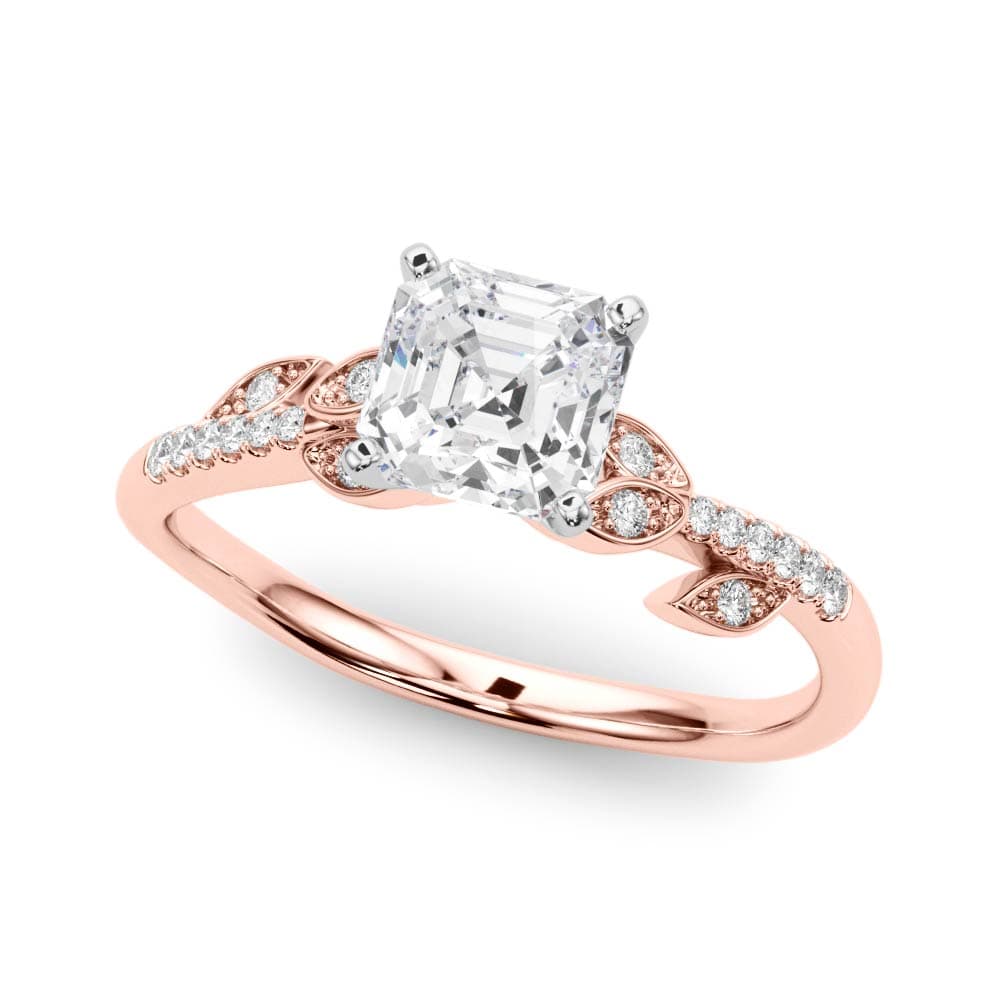 Accented Nature Inspired Engagement Ring, style 84890, Front view in rose gold