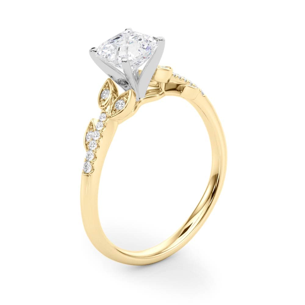 Accented Nature Inspired Engagement Ring, style 84890, Angle view in yellow gold