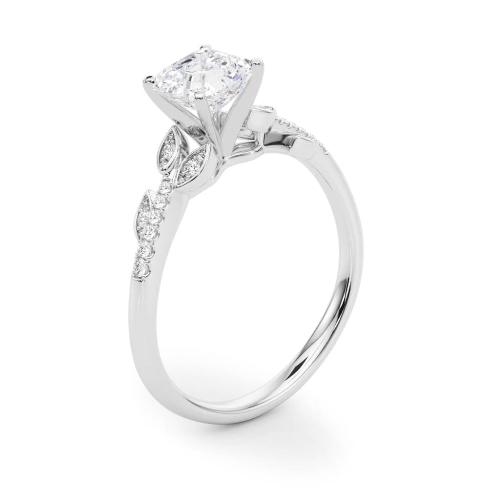 Accented Nature Inspired Engagement Ring, style 84890, Angle view in white gold or platinum