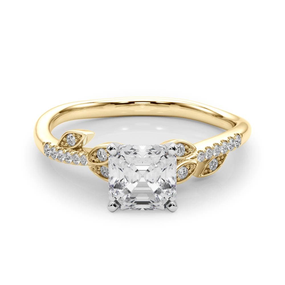 Accented Nature Inspired Engagement Ring, style 84890, On hand view in yellow gold
