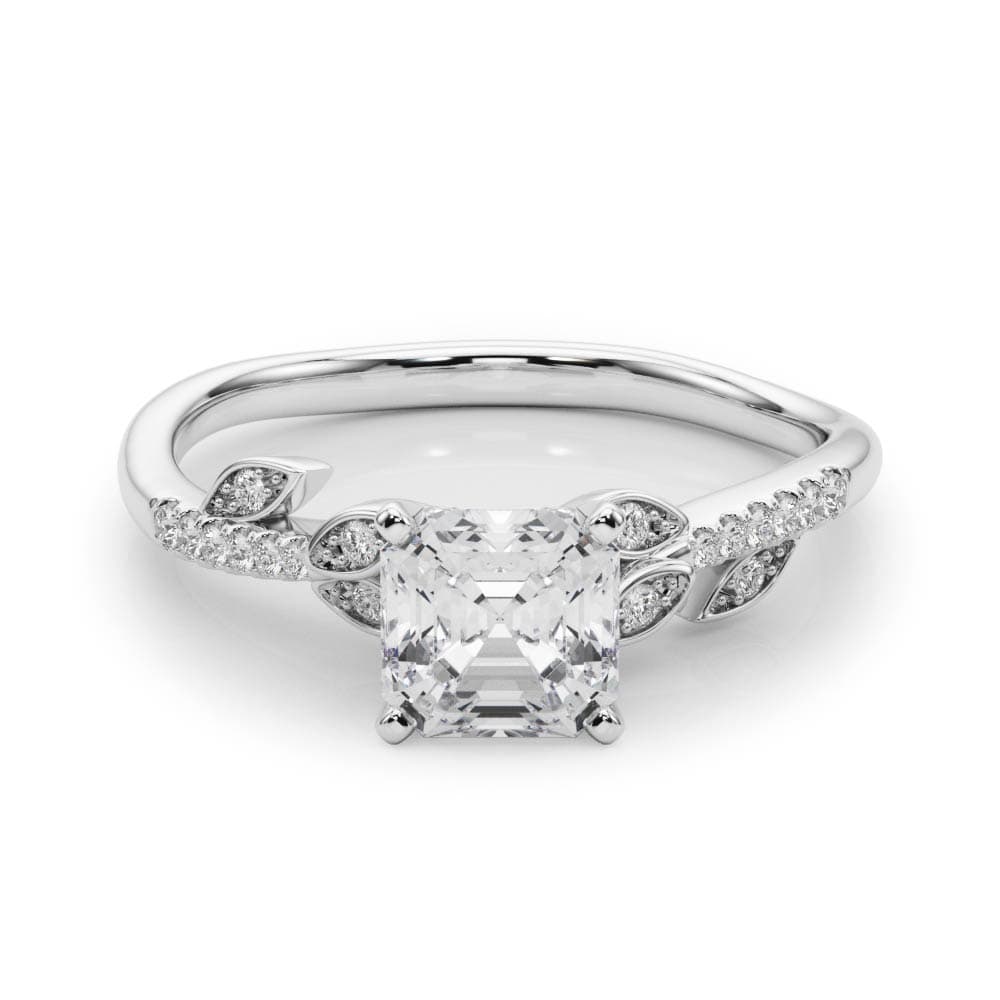 Accented Nature Inspired Engagement Ring, style 84890, On hand view in white gold or platinum