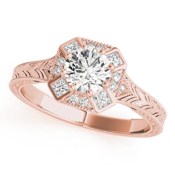Vintage Style Halo Filigree Engagement Ring, style 84897, Front view in rose gold