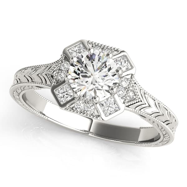 Vintage Style Halo Filigree Engagement Ring — style 84897 in 10k White Gold