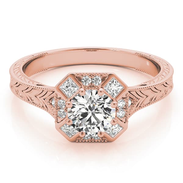 Vintage Style Halo Filigree Engagement Ring, style 84897, On hand view in rose gold